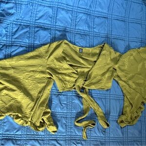 SHEIN Olive Green Tie-Front Blouse